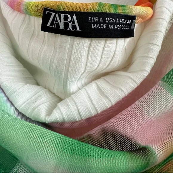 Zara Colorful Mesh Tulle Strapless Top Size: L - Picture 6 of 8